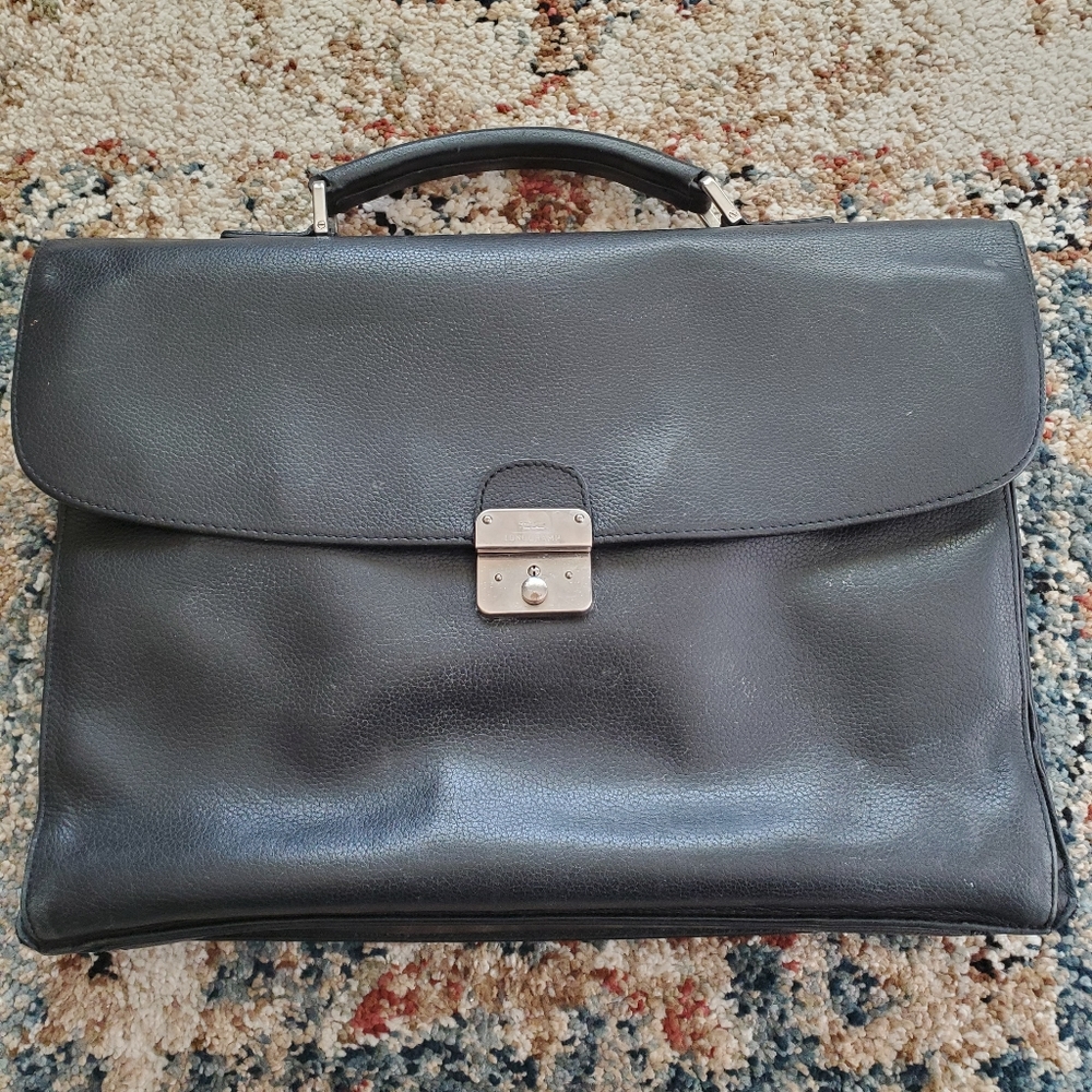 Authentic Longchamp black leather briefcase